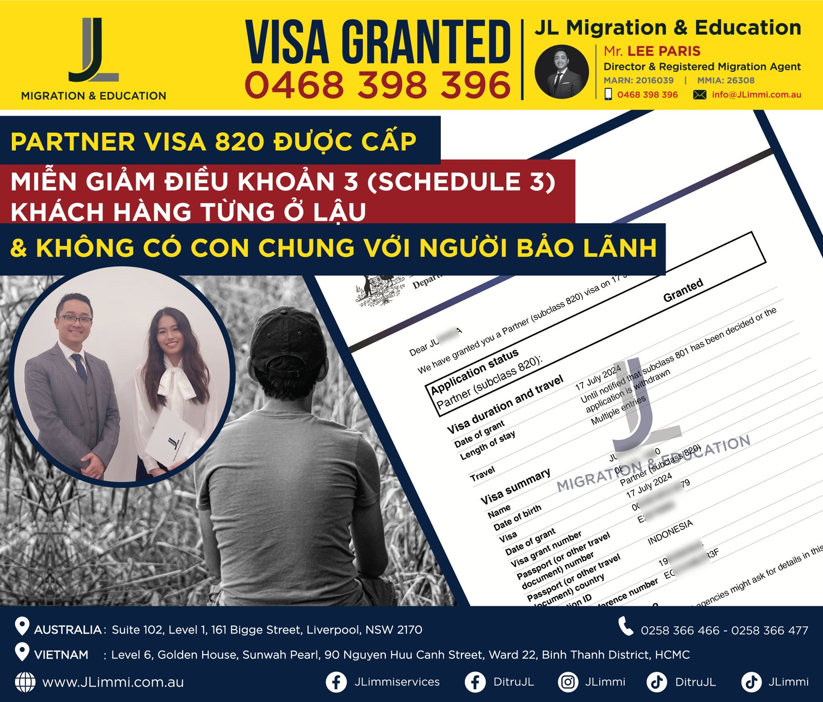 Parner Visa Subclass 820 được cấp miễn giảm điều khoản 3 ( Schedule 3) Parner Visa Subclass 820 được cấp miễn giảm điều khoản 3 ( Schedule 3)